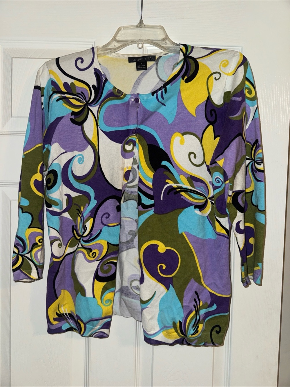 august silk Multicolor Abstract Print Cardigan - Purple, Teal, Yellow, White